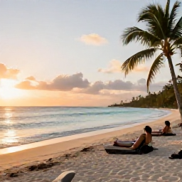 Caribbean Holidays, Cayman Wellness, Quiet Cayman beach at sunrise in June, calm turquoise water, soft golden light, palm trees and a relaxed wellness atmosphere
