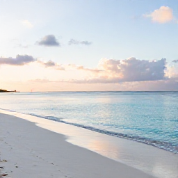 Caribbean Holidays, Cayman Wellness, Quiet white-sand beach in Grand Cayman at sunrise, calm turquoise sea, soft natural light