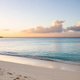 Caribbean Holidays, Cayman Wellness, Quiet white-sand beach in Grand Cayman at sunrise, calm turquoise water, gentle February light, peaceful wellness holiday atmosphere
