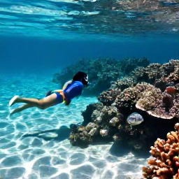 Caribbean Holidays, Cayman Wellness, Snorkeller exploring clear shallow water over coral reef near Grand Cayman, colourful fish and bright Caribbean sunlight