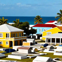 Caribbean Holidays, Cemetery Tours, Colourful historic cemetery in a Caribbean town, surrounded by colonial buildings, palms, and distant blue sea