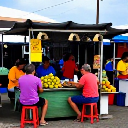 Caribbean Holidays, Cheap Adventure Holidays, A relaxed Caribbean street market with local food stalls, fresh fruit, friendly residents and visitors enjoying an inexpensive meal