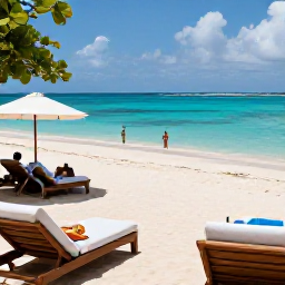 Caribbean Holidays, Cheap Antigua April, A peaceful Antigua resort terrace overlooking a sandy beach and turquoise sea, with comfortable April sunshine and travellers relaxing