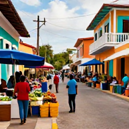 Caribbean Holidays, Cheap Antigua April, A vibrant Antiguan market street with local produce, colourful buildings and visitors exploring in warm April sunshine