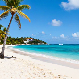 Caribbean Holidays, Cheap Antigua Holidays, Bright Caribbean beach in Antigua with clear turquoise water, palm trees and a relaxed budget holiday atmosphere