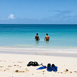 Caribbean Holidays, Cheap Antigua Holidays, Visitors swimming and relaxing on a beautiful Antigua beach, with snorkelling gear, calm turquoise sea and golden sand
