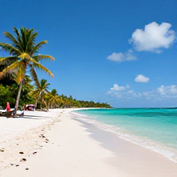 Caribbean Holidays, Cheap Antigua July, A sunny Antigua beach in July with turquoise water, white sand, palm trees and a relaxed holiday atmosphere