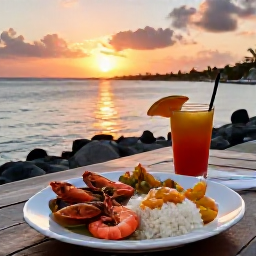 Caribbean Holidays, Cheap Antigua October, Friendly Antigua waterfront restaurant serving fresh local seafood, rice and tropical drinks at sunset