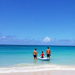 Caribbean Holidays, Cheap April Barbados, Family enjoying a calm Barbados beach with snorkelling, paddleboarding and gentle waves beneath a clear blue sky