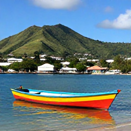 Caribbean Holidays, Cheap April Holidays, Colourful wooden boats on calm Caribbean water near Roseau, Dominica, with green hills and a sunny town waterfront