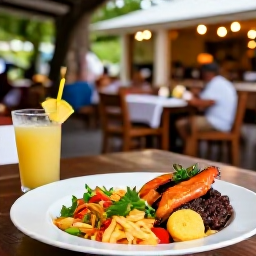 Caribbean Holidays, Cheap April Holidays, Friendly outdoor restaurant in Grenada serving local Caribbean food, with colourful dishes, tropical drinks and a relaxed evening atmosphere
