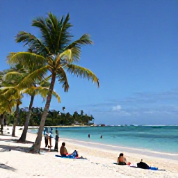 Caribbean Holidays, Cheap April Holidays, Relaxed visitors swimming and sunbathing at Grand Anse Beach, Grenada, with palm trees and calm Caribbean sea