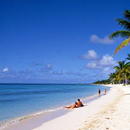 Caribbean Holidays, Cheap April Holidays, Travellers relaxing on a beautiful Caribbean beach in April, with calm turquoise water and palm trees