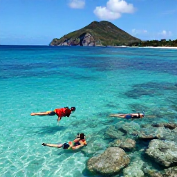 Caribbean Holidays, Cheap April Holidays, Travellers snorkelling in transparent Caribbean water beside a coral reef near Saint Vincent and the Grenadines