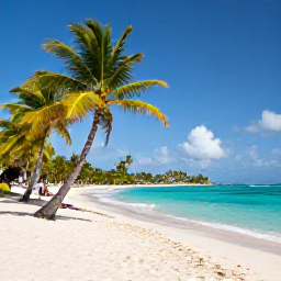 Caribbean Holidays, Cheap April Holidays, White sandy beach at Les Salines in Martinique, turquoise sea, leaning palm trees and a few relaxed holidaymakers