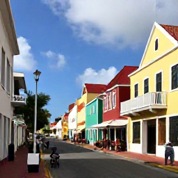 Caribbean Holidays, Cheap Aruba Holidays, Aruba's colourful Oranjestad streets with Dutch Caribbean buildings, local caf&eacute;s and visitors exploring in warm sunshine