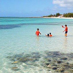 Caribbean Holidays, Cheap Aruba June, Visitors snorkelling in clear shallow water near Aruba, with colourful fish, coral and a sunny coastline in the background