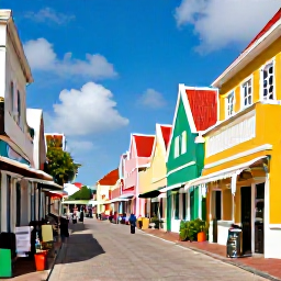 Caribbean Holidays, Cheap Aruba March, Colourful Oranjestad streets in Aruba with Dutch colonial buildings, local shops and visitors exploring in bright March sunshine