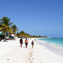 Caribbean Holidays, Cheap Aruba November, Aruba holidaymakers walking along a broad white-sand beach near Eagle Beach, with palm trees, clear water and a peaceful November atmosphere