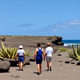 Caribbean Holidays, Cheap Aruba September, Visitors exploring Arikok National Park in Aruba, with rugged desert landscape, cacti, rocky coastline and a clear blue sky