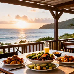Caribbean Holidays, Cheap August Antigua, A friendly outdoor Caribbean restaurant in Antigua serving fresh local food at sunset