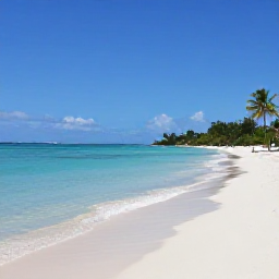 Caribbean Holidays, Cheap August Antigua, A sunny Antigua beach in August with calm turquoise water, soft white sand and a few palm trees