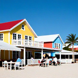 Caribbean Holidays, Cheap August Aruba, Travellers relaxing at a casual beachfront caf&eacute; in Oranjestad, Aruba, with colourful buildings and palm trees