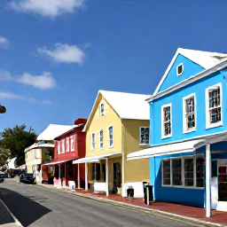 Caribbean Holidays, Cheap August Bermuda, Colourful Bermuda houses and historic streets in Hamilton with visitors exploring shops and caf&eacute;s