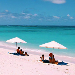 Caribbean Holidays, Cheap August Bermuda, Horseshoe Bay in Bermuda with pink sand, turquoise sea, beach umbrellas and families enjoying a summer day