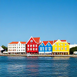 Caribbean Holidays, Cheap August Cura&ccedil;ao, Sunlit Willemstad waterfront in Cura&ccedil;ao with colourful Dutch colonial buildings, clear blue sky and relaxed holiday atmosphere