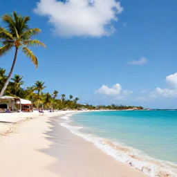 Caribbean Holidays, Cheap August Holidays, A sunny Caribbean beach on St Thomas in the United States Virgin Islands, with calm turquoise water, palm trees and a relaxed August atmosphere