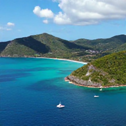 Caribbean Holidays, Cheap August Holidays, Aerial view of the British Virgin Islands with turquoise sea, green hills and small sailing boats