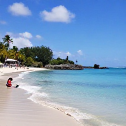 Caribbean Holidays, Cheap August Holidays, Bright beach scene at Carlisle Bay, Barbados, calm shallow water, snorkellers and palm trees, realistic holiday photograph