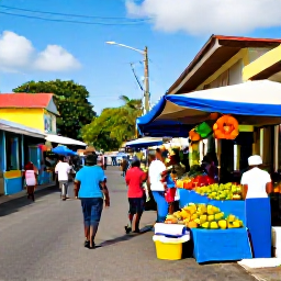 Caribbean Holidays, Cheap August Holidays, Colourful Fort-de-France street with market stalls, tropical fruit and local shoppers in Martinique