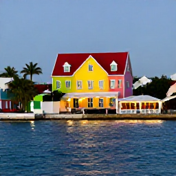 Caribbean Holidays, Cheap August Holidays, Colourful Grand Case waterfront in Saint Martin with small restaurants, calm blue sea and evening holiday light