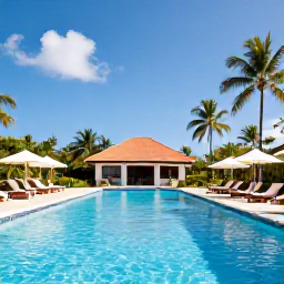 Caribbean Holidays, Cheap August Holidays, Relaxed Caribbean hotel with a swimming pool, palm trees and bright August sunshine in Tobago