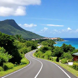 Caribbean Holidays, Cheap August Holidays, Scenic coastal road on Saint Kitts showing lush green hills, tropical vegetation and a view towards the blue Caribbean Sea
