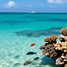 Caribbean Holidays, Cheap August Holidays, Snorkeller viewing colourful tropical fish and coral in clear shallow water near Turks and Caicos, with a small boat in the distance