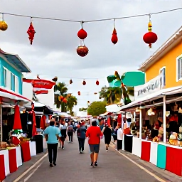Caribbean Holidays, Cheap Bahamas December, Colourful Nassau street during the Christmas season, with local decorations, market stalls and people exploring