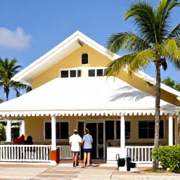 Caribbean Holidays, Cheap Bahamas February, Budget-friendly hotel and local restaurant in Nassau, showing travellers enjoying an affordable Bahamas break