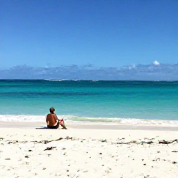Caribbean Holidays, Cheap Bahamas Holidays, A bright white-sand beach and clear turquoise sea in the Bahamas, with a relaxed traveller enjoying the view