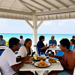 Caribbean Holidays, Cheap Bahamas Holidays, A casual Bahamian restaurant serving fresh seafood and local dishes, with diners enjoying an authentic island meal