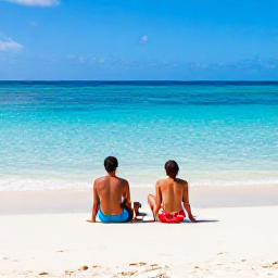 Caribbean Holidays, Cheap Bahamas Holidays, A couple relaxing on a quiet white-sand beach in the Bahamas, with clear shallow sea and bright summer sunshine
