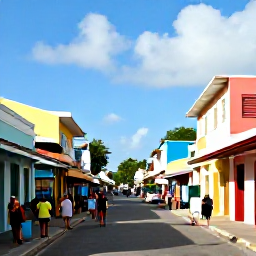 Caribbean Holidays, Cheap Bahamas Holidays, A lively Nassau street with colourful buildings, local shops and visitors exploring on foot in warm Caribbean sunshine