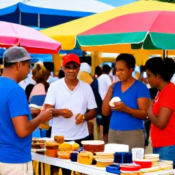 Caribbean Holidays, Cheap Bahamas Holidays, Colourful local market in Nassau, The Bahamas, with friendly vendors and visitors browsing affordable island food and crafts