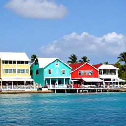 Caribbean Holidays, Cheap Bahamas Holidays, Colourful waterfront in Nassau, The Bahamas, with pastel buildings, local shops and visitors exploring on a sunny June day