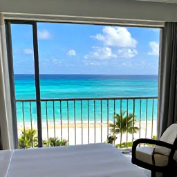 Caribbean Holidays, Cheap Bahamas Holidays, Comfortable affordable hotel room with balcony overlooking a palm-fringed beach in The Bahamas