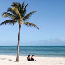 Caribbean Holidays, Cheap Bahamas Holidays, Relaxed September holiday scene at Cable Beach in Nassau, with palm trees, calm blue sea and a couple enjoying the quiet shoreline