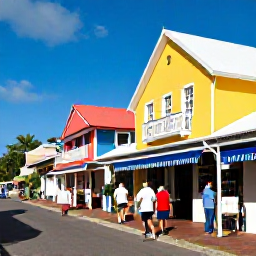 Caribbean Holidays, Cheap Bahamas November, Colourful streets and historic buildings in Nassau, The Bahamas, with visitors exploring local shops