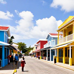 Caribbean Holidays, Cheap Barbados February, Colourful Bridgetown street in Barbados with historic buildings, local shops and people exploring in warm February sunshine